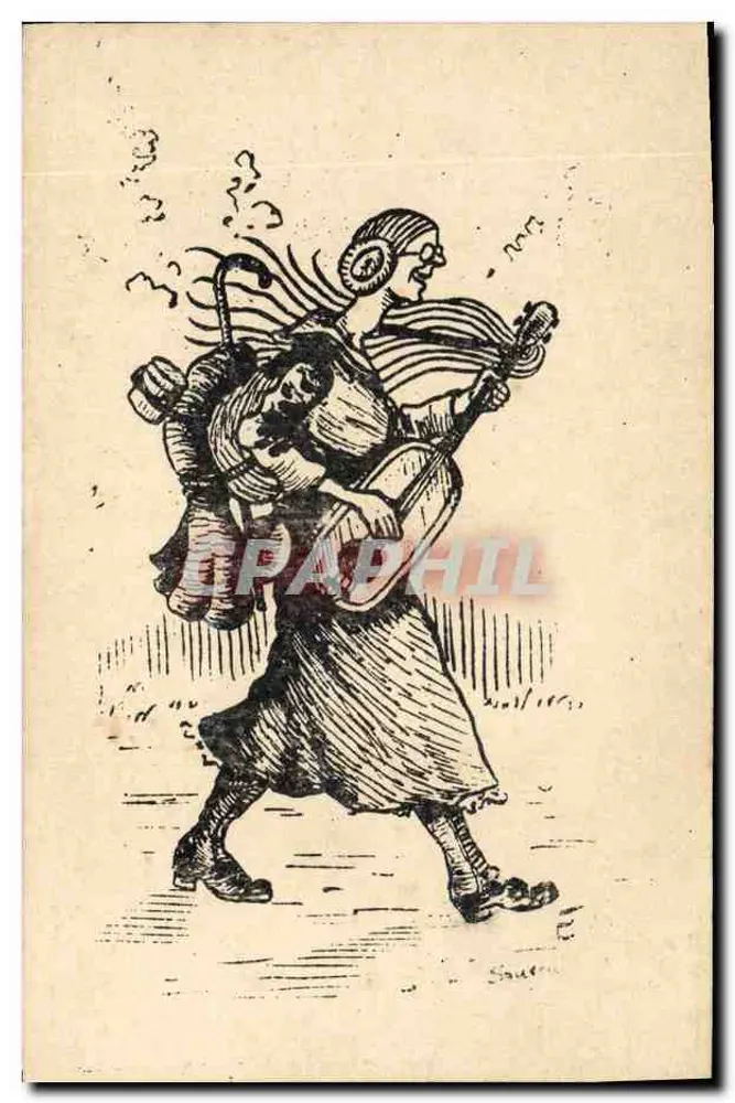 Musikalische Frau, die die Gitarre spielt — Illustration — unbekannter Verlag - Vorderseite