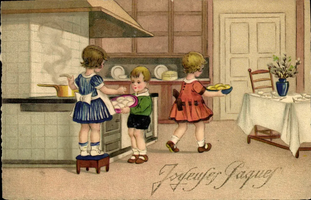Kinder im Küchen — Ostern — Nr 4035 A - Vorderseite