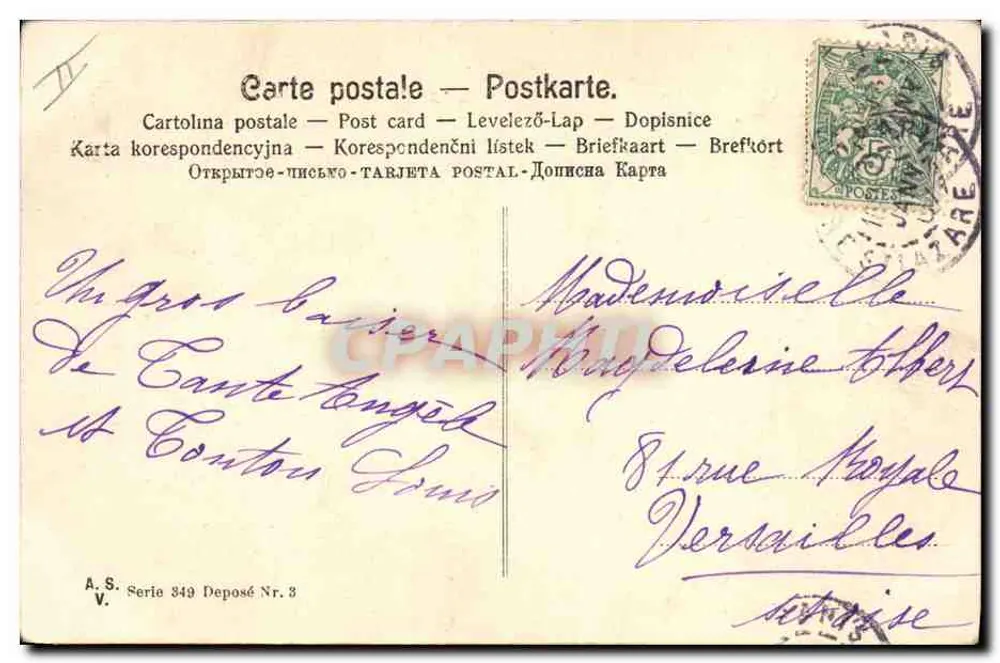 Junge Frau mit Schleierhut — Dekoration aus Tannenzweigen — 'Bonne Année' — A.S. Serie 849 - Rückseite