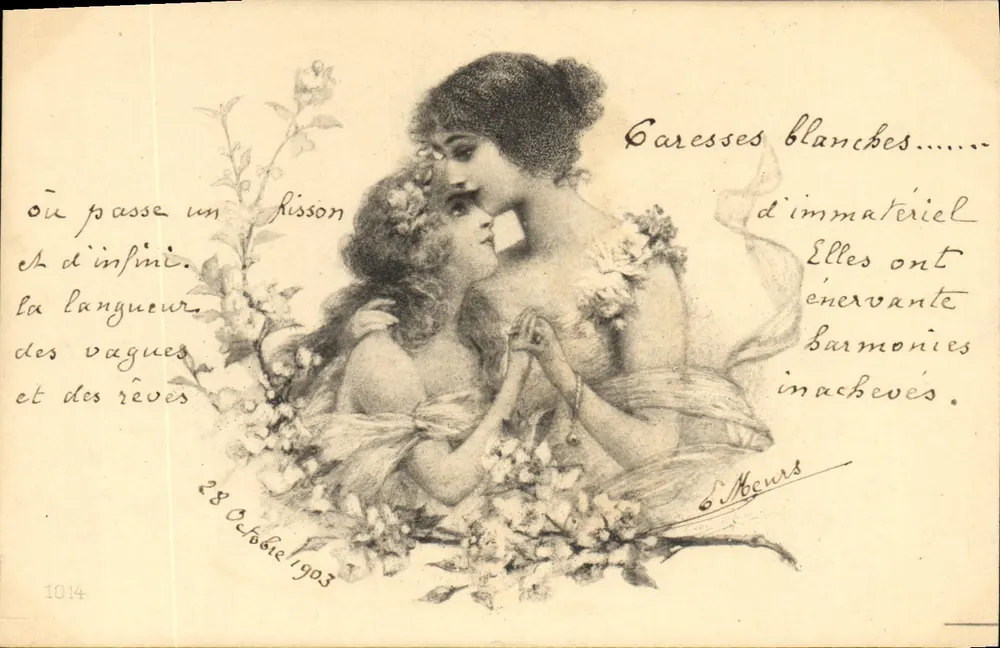 Zwei Frauen, die sich umarmen — poetische Illustration — E. Meurs, Nr. 1014 - Vorderseite