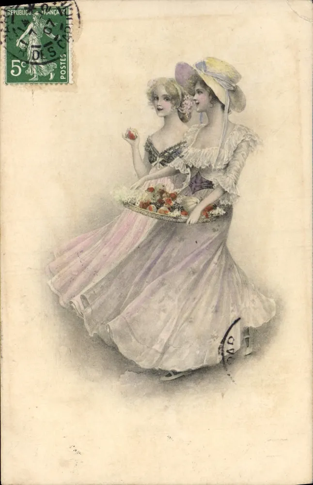 Zwei junge Frauen in Ballkleidern — Fruchtszene — Verlag M. M. VIENNE, n° 270 - Vorderseite