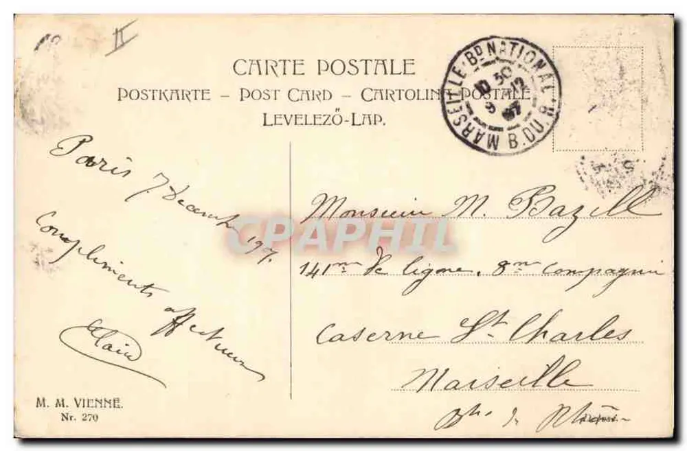 Zwei junge Frauen in Ballkleidern — Fruchtszene — Verlag M. M. VIENNE, n° 270 - Rückseite