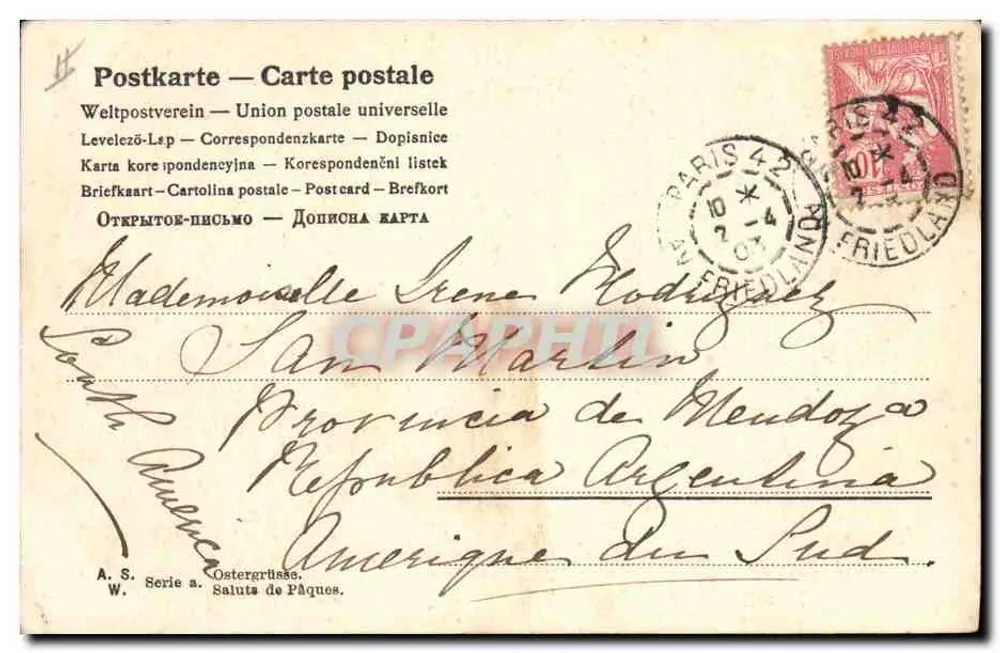Frau mit Osterei-Körben — Ostern 1903 — A.S. Serie a. Osterglückwünsche - Rückseite