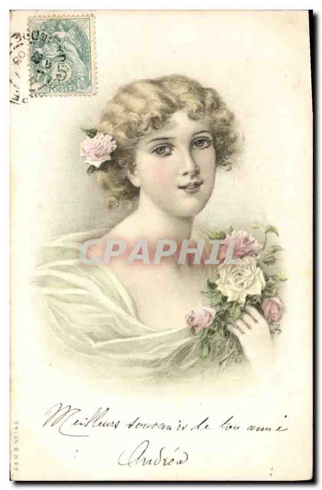 Junge Frau mit Rosen — Ansichtskarte — Verlag A. M. B. n°146 - Vorderseite