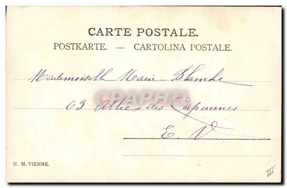 Junge Frau im Hofkleid — Verlag M. M. Vienne, Nr. III - Rückseite