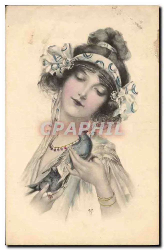Junge Frau mit einem Taube — Illustration — M. M. Vienne - Vorderseite