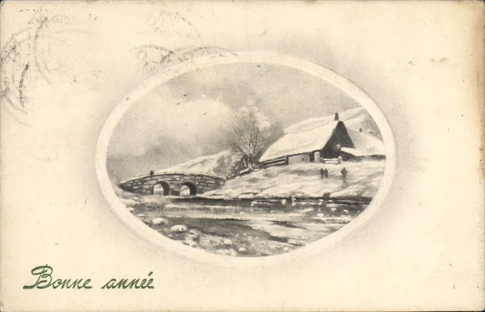 Winterlandschaft — Schneehaush und Brücke — V.J.K., Wien - Vorderseite