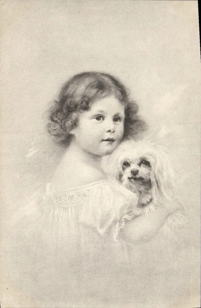 Mädchen mit einem kleinen Hund — Gravur — M. M. Vienne, n° III - Vorderseite