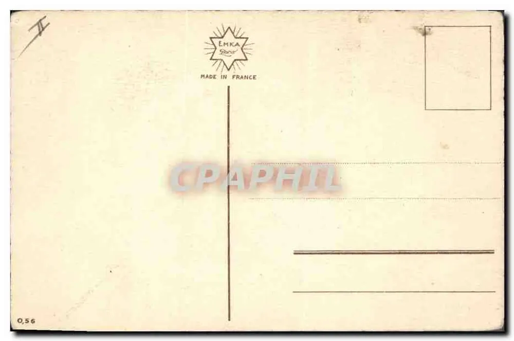 Arranjo de pêssegos rosa — flores azuis — editor EMKA, n° 0,56 - Verso