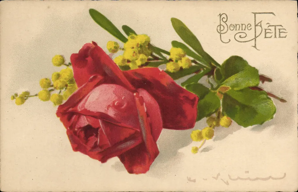 Rosas e mimosa — Boa festa — editor SOUMHOR, n° 178 - Frente