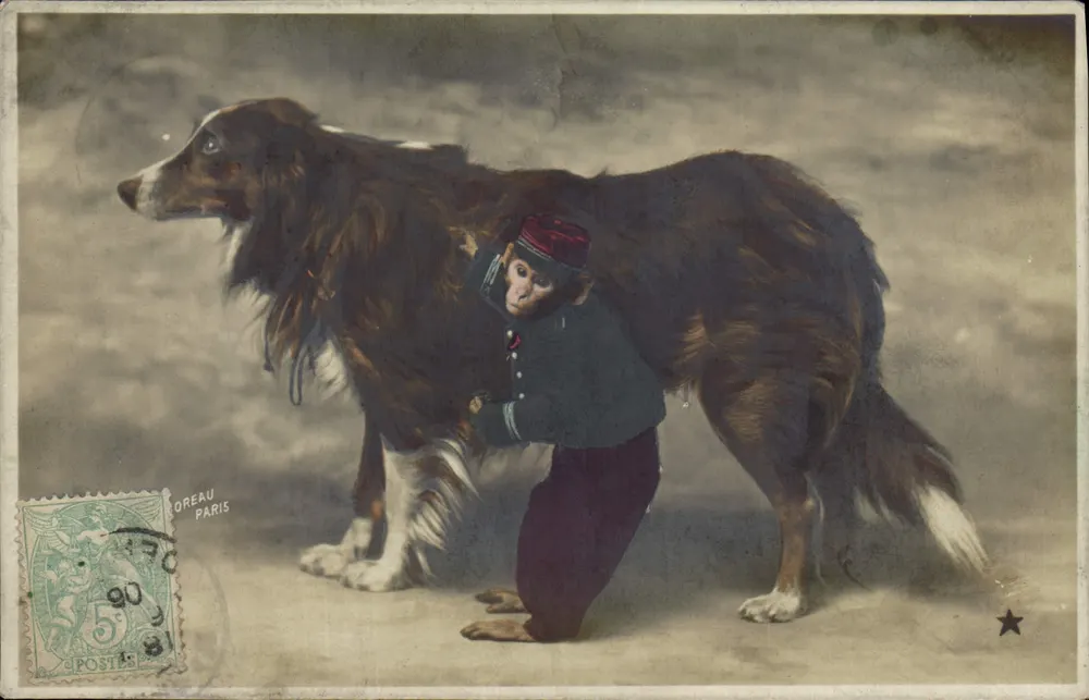 Macaco em uniforme de guarda acompanhado de um cão — L'OREAU PARIS — Série N° 862 - Frente