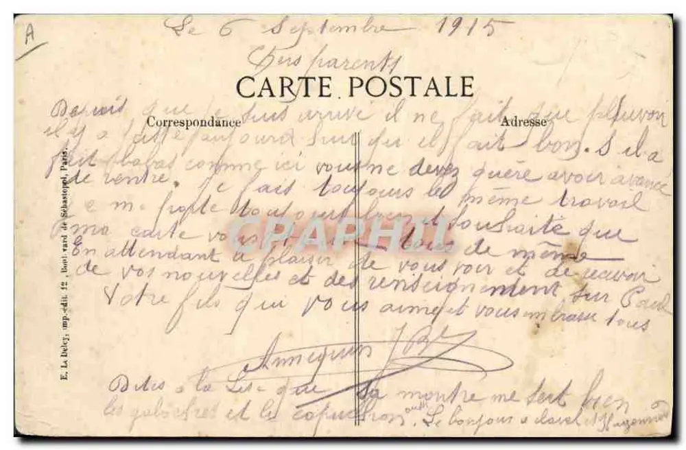 Nossos poilus na Alsácia — 1914-15 — Vivé, Paris N° 1921 - Verso