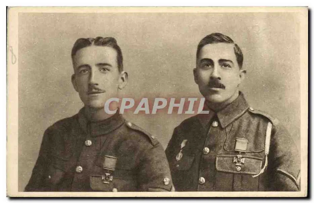 Dois soldados — fotografia de oficiais da National Fund for Welsh Troops - Frente