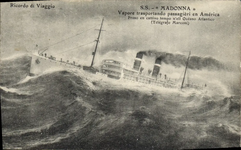 S.S. « MADONNA » — parowóz transportujący pasażerów do Ameryki — Télégrapho Marconi - Awers