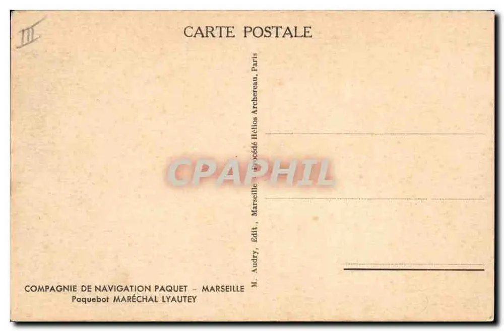 Dampfschiff Maréchal Lyautey — Compagnie de Navigation Paquet — Verlag M. Audry, Marseille - Rückseite