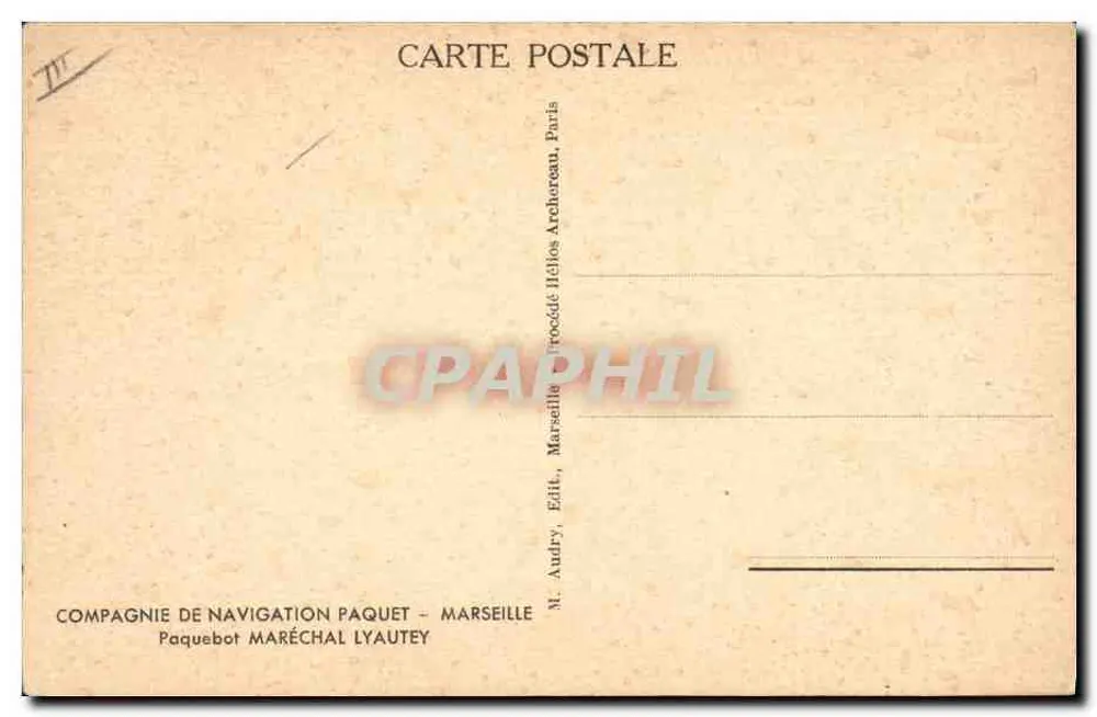 Dampfschiff Maréchal Lyautey — Compagnie de Navigation Paquet — Marseille, Paris - Rückseite
