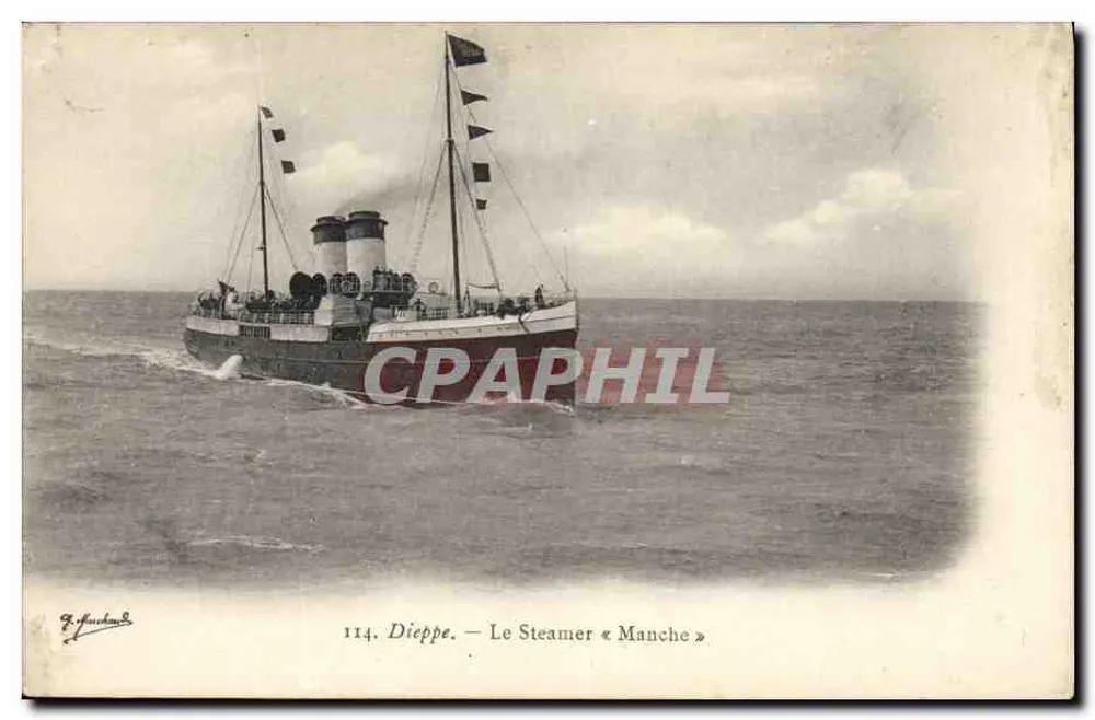 Dieppe — O Steamer « Manche » — Editora F. Fouchard, n° 114 - Frente