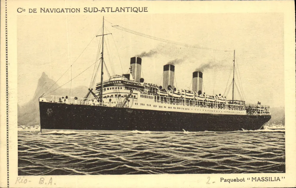 Dampfschiff "MASSILIA" — Süd-Atlantische Schifffahrtsgesellschaft — Rio-B.A. - Vorderseite