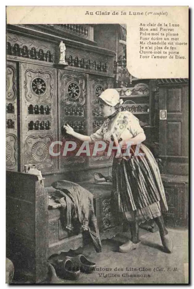 Mulher diante de lits clos — Au Clair de la Lune (1º corolo) — Coll. E. H. Vieillles Ghansons - Frente