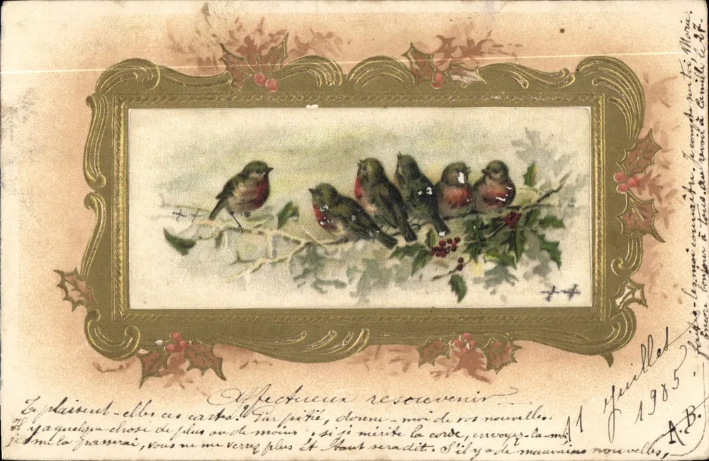 Vögel auf Ebereschenzweig — Weihnachtskarte — Verleger unbekannt - Vorderseite