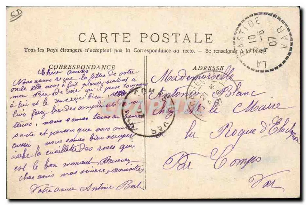 Costa Azul - Caeillette des Roses — Editor L. Dihilan, 10, Avenida Carnes — N° 149 - Verso
