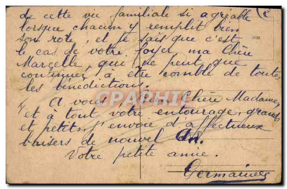 Mädchen in Blumengewand — Eberesche und Text 'Bonne Année' — unbekannter Verlag - Rückseite