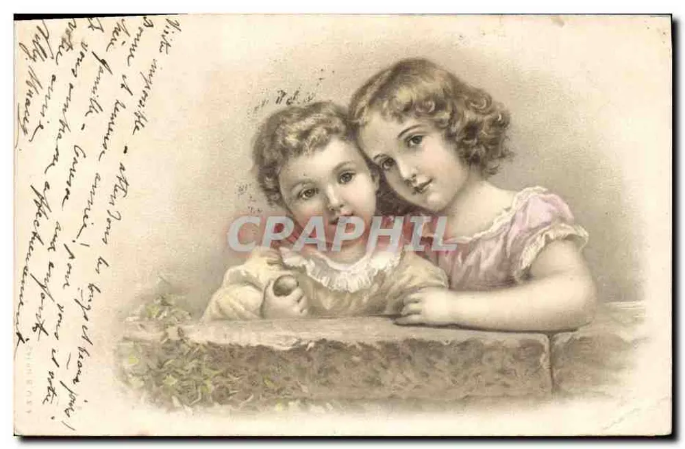 Zwei Kinder — Illustration — Verleger unbekannt - Vorderseite