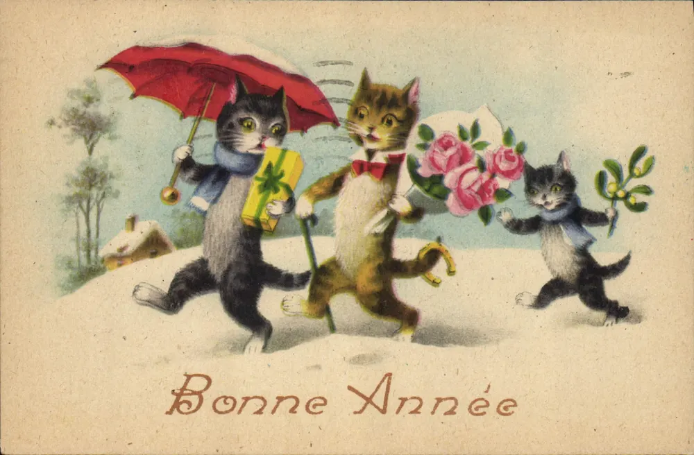 Drei Katzen in der Schnee — Frohe Weihnachten — Katzen-Serie - Vorderseite