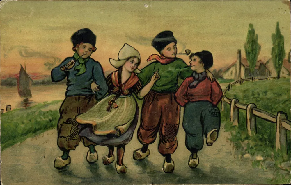 Enfants jouant près d'un cours d'eau — scène de vie — éditeur B. Donbort, n° 504 - Recto