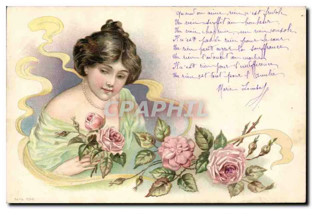 Frau mit Rosen — Serie 104 — Levelezö-Lap - Vorderseite