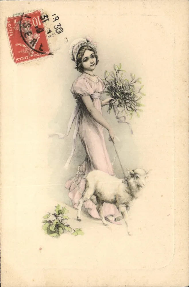 Junge Mädchen mit Lamm und Efeu — Verlag Paris, Serie 6004 - Vorderseite
