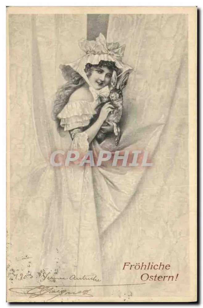 Junge Frau in Ballkleid mit Kaninchen — Verleger M.M. Vienne, Nr. 138 - Vorderseite