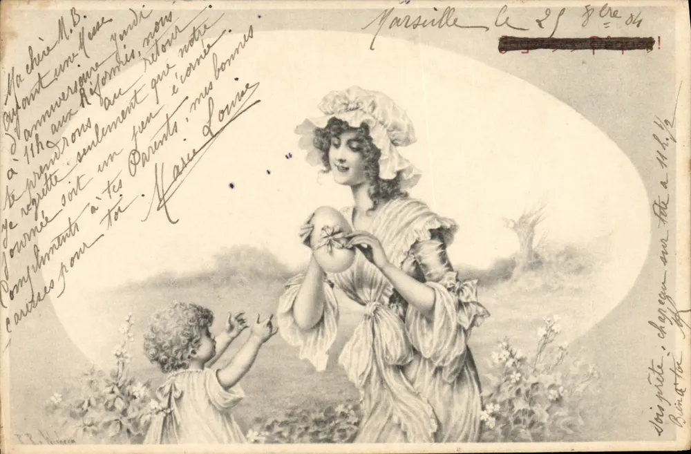 Frau und Kind mit Blumen — Verleger M. M. Vienne, Nr. 178 - Vorderseite