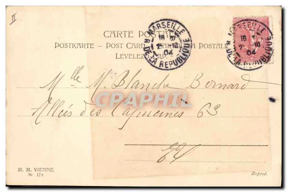 Frau und Kind mit Blumen — Verleger M. M. Vienne, Nr. 178 - Rückseite