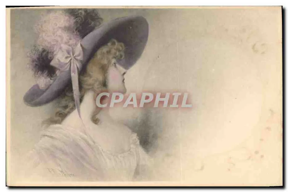 Junge Frau mit violettem Hut — Portrait — M. M. Vienne, n° 62 - Vorderseite