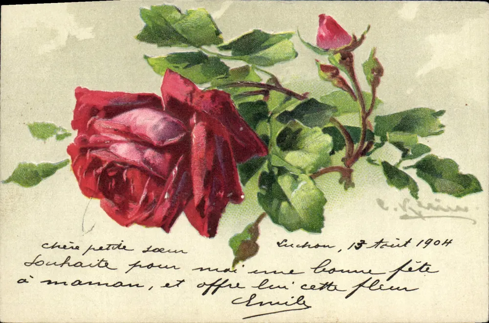Rosas — cartão postal datado 13 de agosto de 1904 — editor C. Léonin, série A - Frente
