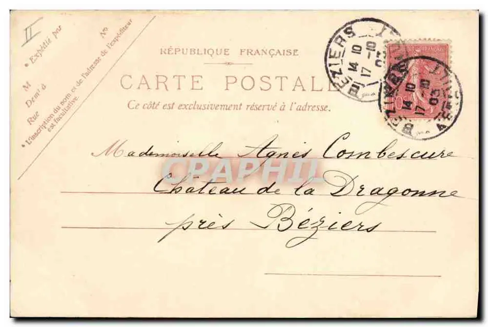 Violetas — buquê — carta postal francesa - Verso