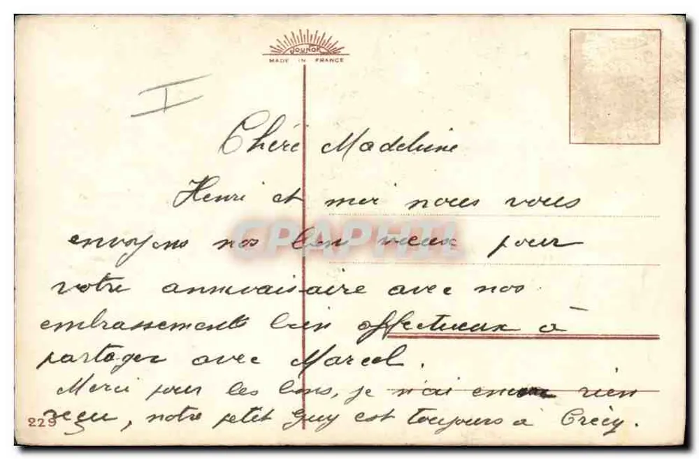 Violetas em um vaso — carta de aniversário — E. M. Léonard - Verso