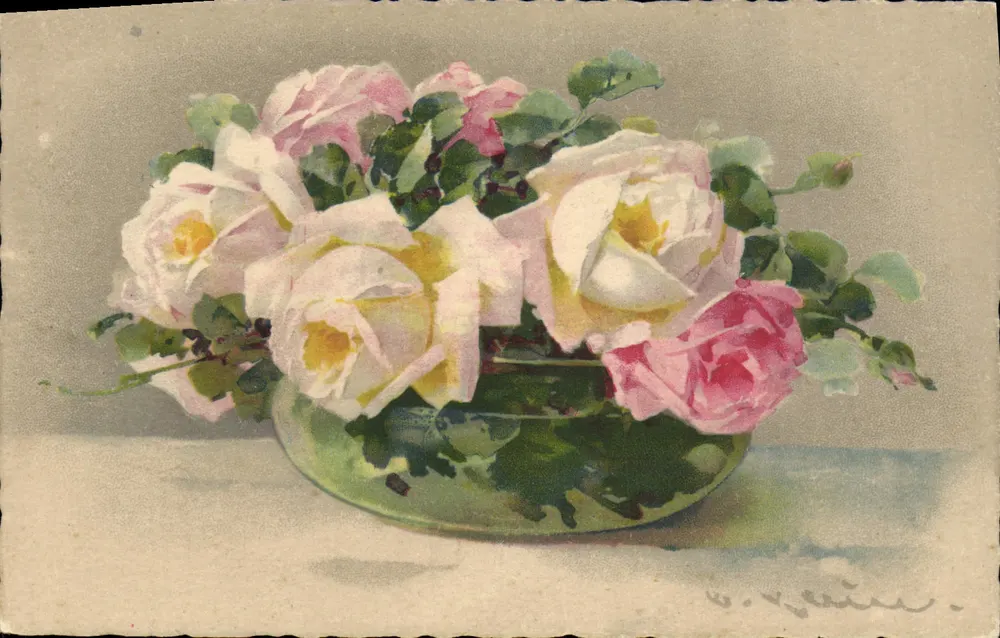 Bouquet de rosas — pintura al agua — W. V. Géline - Anverso