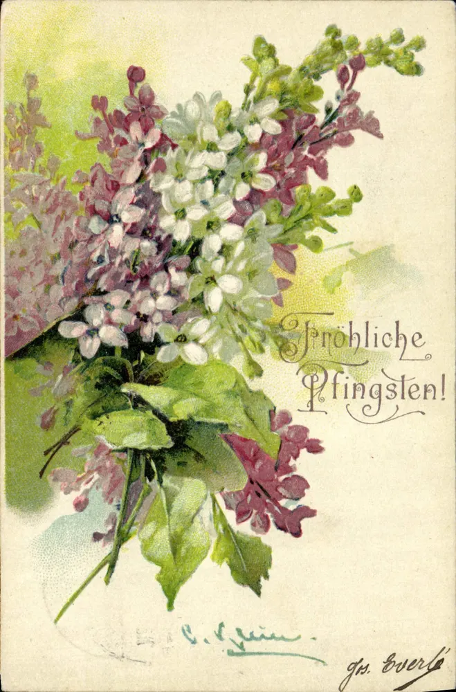 Bouquet di lilac — Auguri di Pasqua — editore C. L. G. - serie 1882, gruppo 5 - Recto