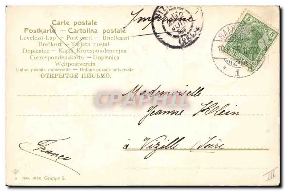 Bouquet di lilac — Auguri di Pasqua — editore C. L. G. - serie 1882, gruppo 5 - Verso
