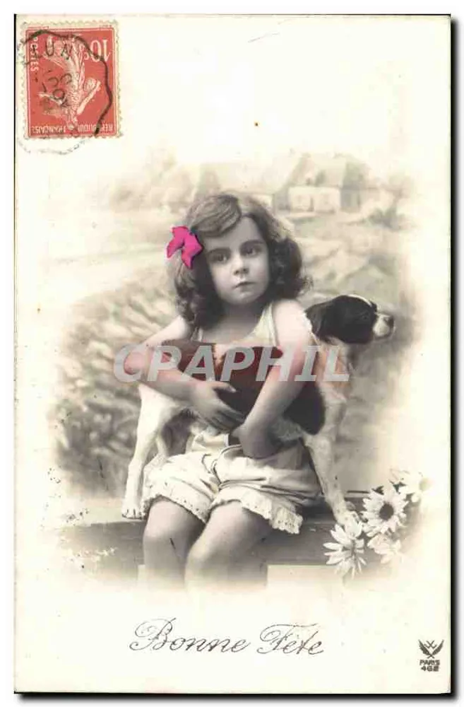 Mädchen mit Hund — Bonne Fête — Paris 408 - Vorderseite