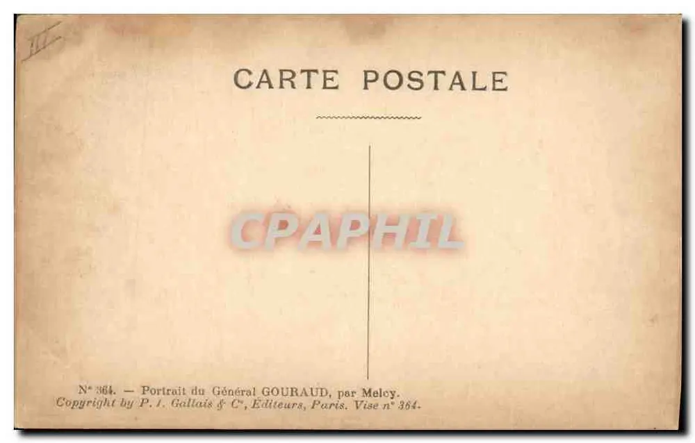 Geral Gouraud — retrato militar — P. J. Gallais & C°, Paris, n° 364 - Verso