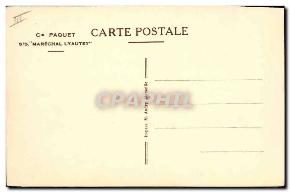 S/S Marschall Lyautey — Dampfer der Compagnie Paquet — Verlag in Marseille - Rückseite