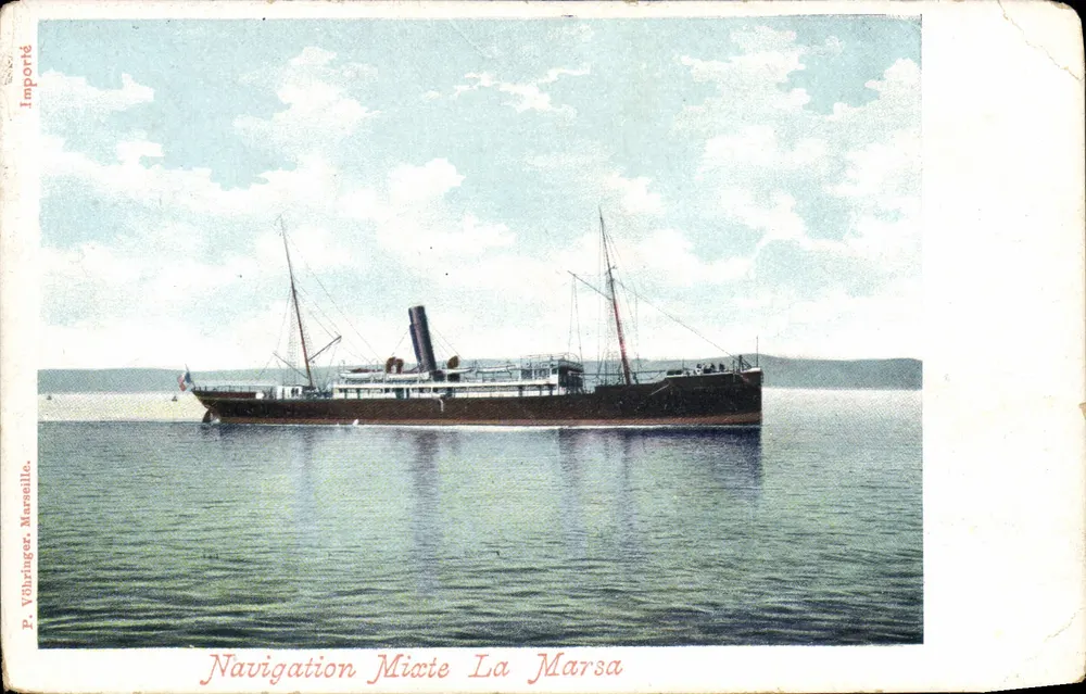 Navire à vapeur La Marsa — Navigation Miâte, Marseille — éditeur P. Vöhringer, Marseille - Frente