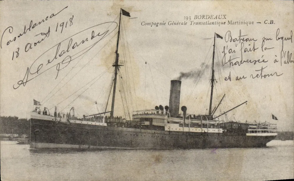 Dampfschiff Bordeaux — Compagnie Générale Transatlantique Martinique — C.B. — 193 - Vorderseite