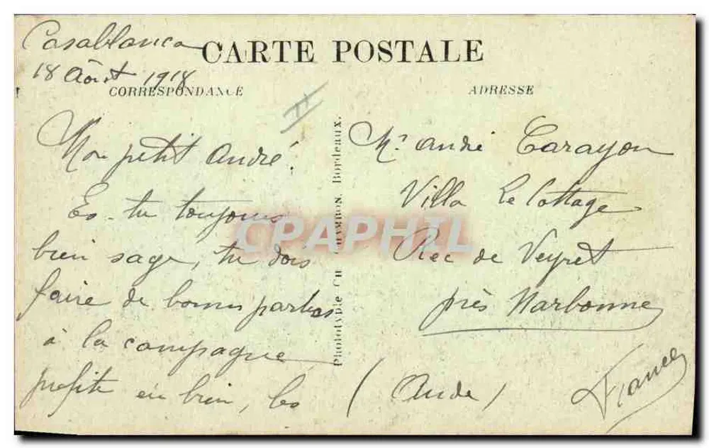 Dampfschiff Bordeaux — Compagnie Générale Transatlantique Martinique — C.B. — 193 - Rückseite