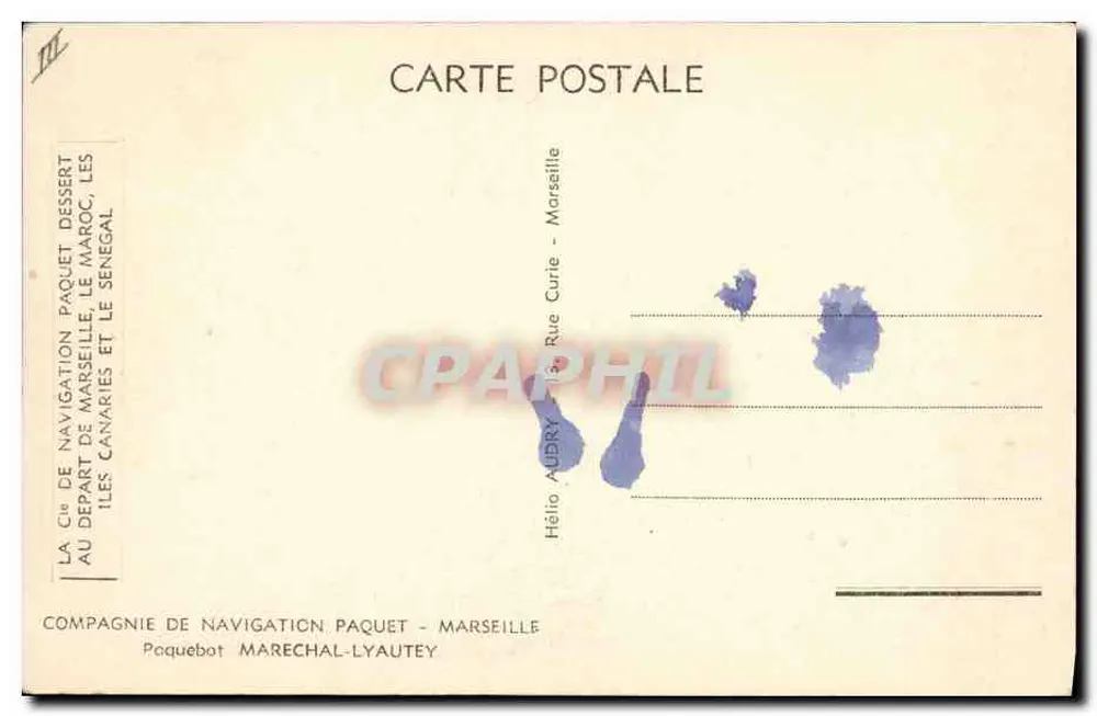 Dampfer Marechal-Lyautey — Compagnie de Navigation Paquet — Marseille - Rückseite