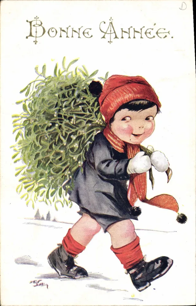 Kind mit einem Buchsbaum — Frohe Weihnachten — Inter-Art Co. Serie Nr. 4078 - Vorderseite