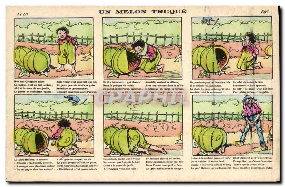 Ein getäuschter Wassermelone — humorvoller Comic — Imagerie d'Épinal, n° 44 - Vorderseite